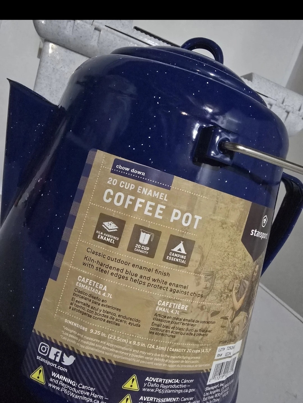 Stansport 20-Cup Enamel Coffee Pot - Navy Blue